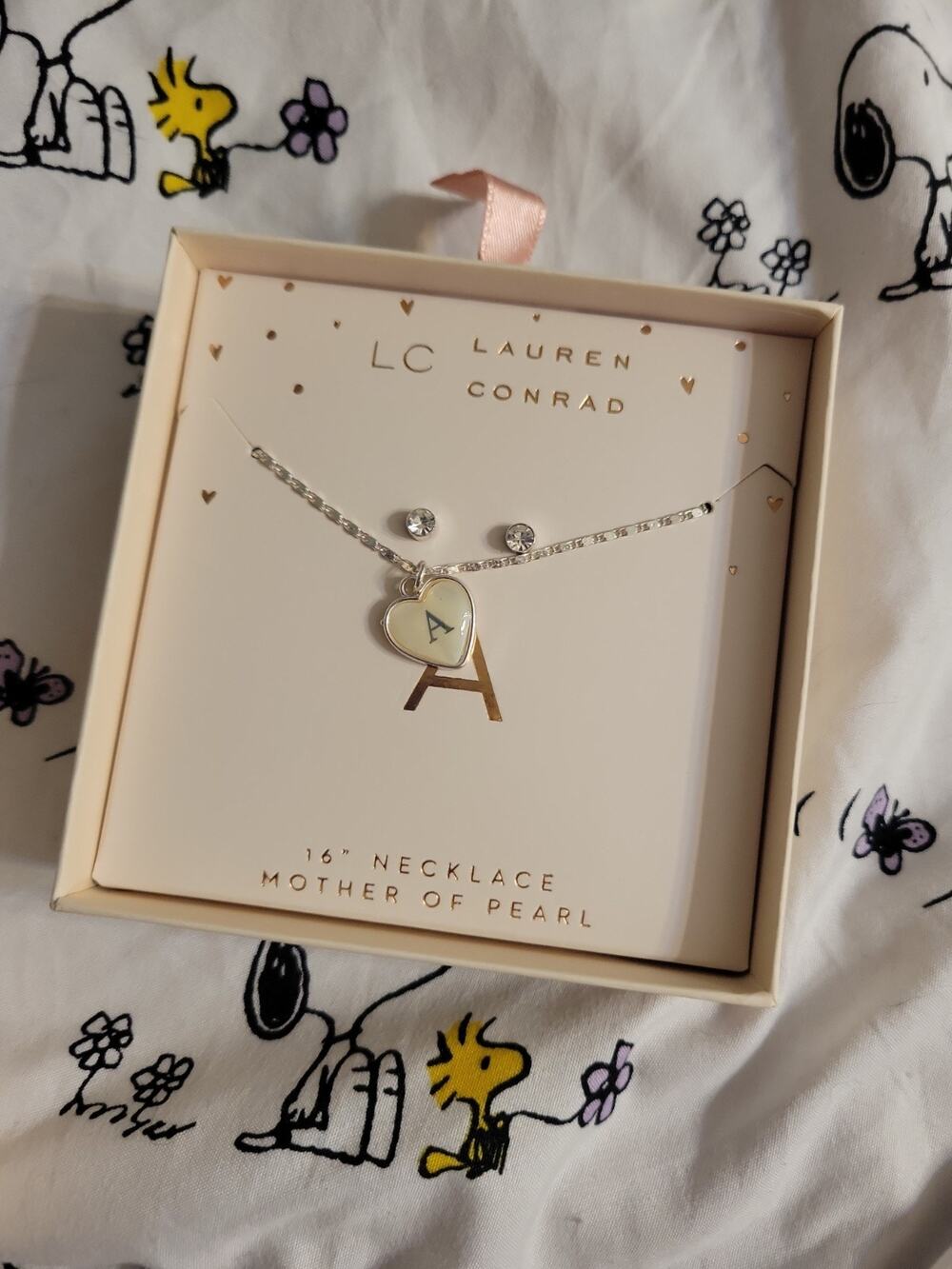 Lauren Conrad "A" Initial Mother of Pearl Heart Pendant Necklace 16" Silver Tone